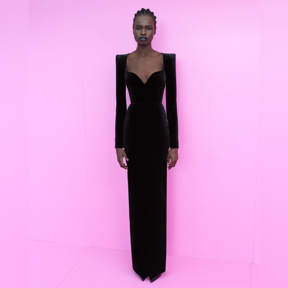 Alex Perry Long Sleeve Sweatheart Column in Velvet